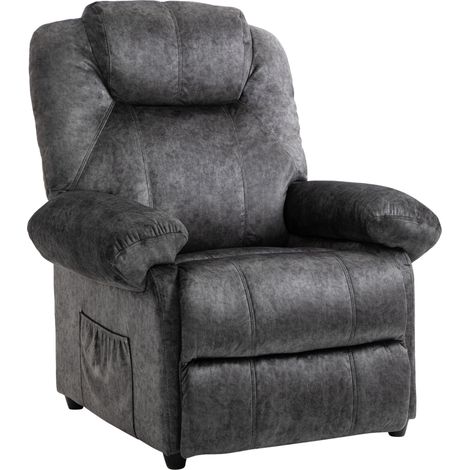 Sillón reclinable manual Relax de terciopelo con reposabrazos, reposapiés acolchado y acolchado grueso, color negro. (1/5)