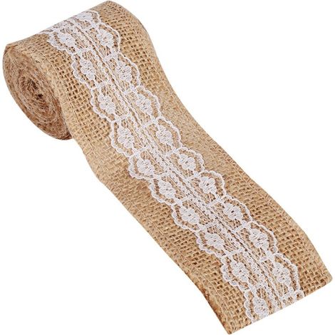 6 Ruban de jute, dentelle blanche, style rustique, décoration mariage, fête artisanale (1/5)