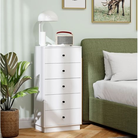 Commode 47x29x95 cm en panneaux de bois blanc, avec rangement pour salon FLORAGRACE (1/5)