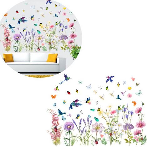 Adesivi murali con farfalle e fiori, decorazione per il soggiorno, carta da parati autoadesiva, tessuti per la casa, decorazione murale, adesivi per pareti. (1/5)