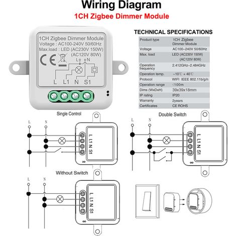 Zigbee – module de commutation variateur, application pour rideau de télécommande, fonctionne avec la maison, 1 gang (1/5)