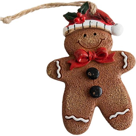 Ornement de Noël en résine représentant un bonhomme en pain d'épice, adorable avec cordon de suspension, décoration pour sapin de Noël, Qinghai (1/5)