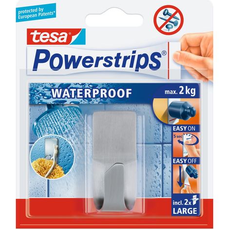 TESA POWERSTRIPS® 59707-00000-00 1 CROCHET RECTANGULAIRE MÉTAL + 2 POWERSTRIPS® WATERPROOF LARGE (1/5)