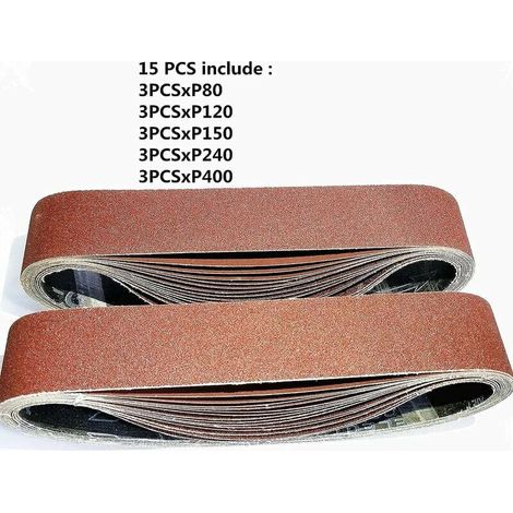 Banda de lija CHOYCLIT, 50 x 686 mm, bandas de lija mixtas (3 granos: 80/120/150/240/400) para lijadoras de banda (15 piezas) (1/4)