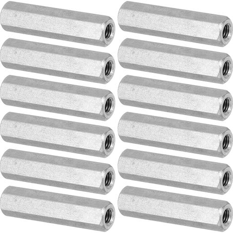 Ecrou Long M4 x 0.7 de Pas Écrou Hexagonal en Acier Inoxydable 304, 12Pcs 30mm/ 1.2" Longueur Raccords de Tige Filetés Grossiers, Écrous de Couplage, Ton Argent (1/5)