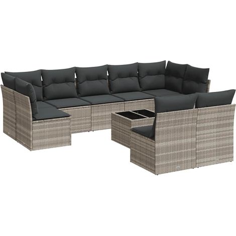 Maison Exclusive - Set sofás jardín 10 pzas con cojines ratán sin (1/3)