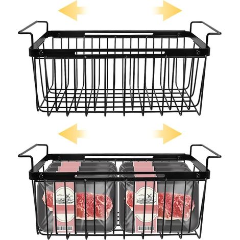 boîtes de rangement extensibles pour congélateur, paniers universels suspendus avec poignées pour congélateur, plus faciles à prendre, ajouter de l'espace, organiseurs de réfrigérateur pour (1/4)