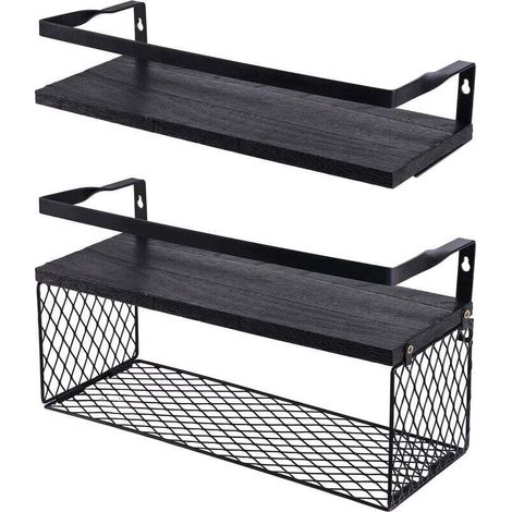 Etagère et rangement de douche,Promotion Étagères flottantes avec panier de rangement en fil métallique, étagères de salle de bains au-dessus des toilettes avec garde-corps en métal (1/5)