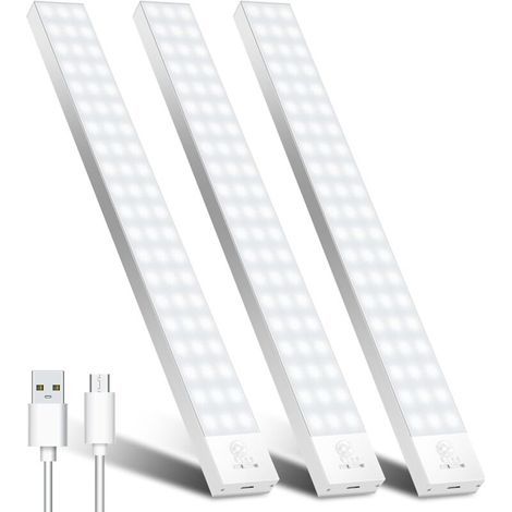 32 cm Bewegungsmelder-Schrankleuchte, 3er-Pack, 5000 K, 1500 mAh LED-Nachtlicht mit Bewegungsmelder, wiederaufladbare LED-Streifenleuchte für Treppen, Flure, Küchen, Kleiderschränke (1/5)