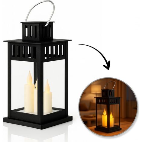 Lanterna decorativa a LED, effetto candela, 8x15 cm, nera, decorazione per la casa (1/3)