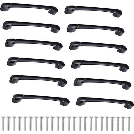 Juego de 12 tiradores de cocina de aleación de zinc de 160 mm para cajones y puertas (incluye tornillos) - Color negro (1/4)