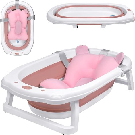 Naizy – Baignoire pliable bébé 82x50cm – Matériau PP non toxique – Coussins antidérapants – Design léger et pliable pour rangement facile