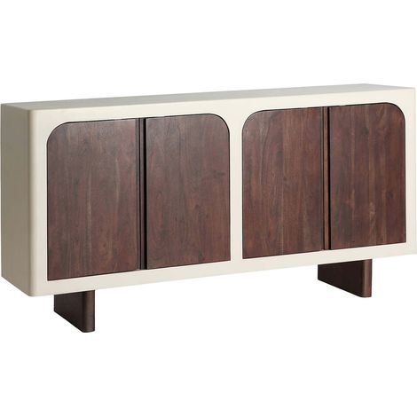 Buffet contemporain en bois d'acacia finition blanc et brun - Bois clair blanc et brun (1/5)