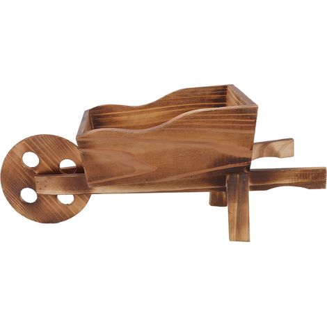 Chariot en bois avec pot de fleurs innovant pour plantes succulentes, idéal pour la décoration de cour et de maison. (1/5)