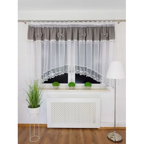 Tenda pronta all'uso 400x160 cm con fiocchi grigi e ricami