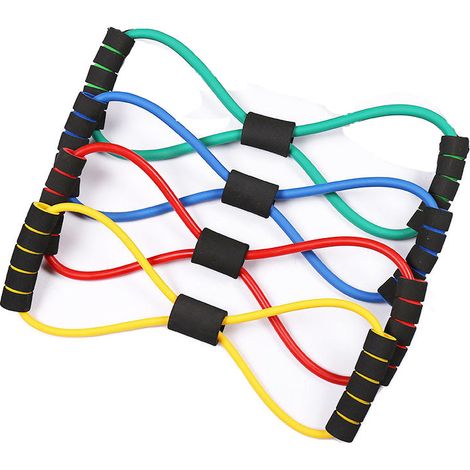 Bande élastique en forme de 8 (lot de 3) : anneaux de résistance pour exercices à domicile, en salle de sport, pour le yoga, le Pilates et la kinésithérapie. 3 niveaux de résistance. (1/5)