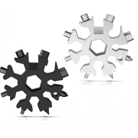 Sollbry Outil Multifonction Flocon de Neige 18 en 1, 2 Pièces Porte-clés Tournevis Ouvre, Outil Portable Flocon, Outil Acier Inoxydable Portatif pour les Camping Voyage Adventure, Idee Cadeau Homme (1/4)