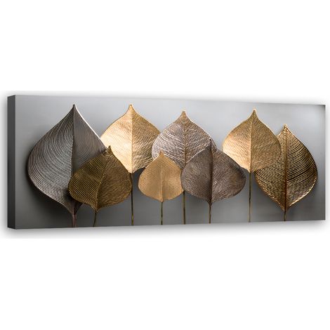 Tableau déco Minimalisme Feuilles d'or Abstraction 90x30 (1/5)