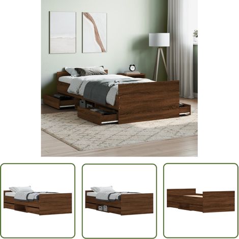 The Living Store Cadre de lit sans matelas chêne marron 100x200 cm - Cadre De Lit - Lit Double - Meuble De Chambre - Literie - Rangement Sous Lit (1/5)