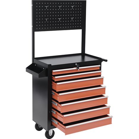 Servante porte-outils avec bloc de tiroirs, 61,5 x 33 x 76 cm, noire et orange (1/5)