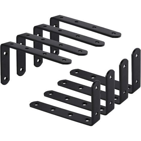 Support étagère murale en fer noir – Lot de 8 équerres 125x75x3mm – Résistant à la rouille – Fixation pour meubles et déco (1/4)