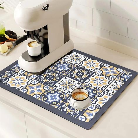 Tapis Vaisselle Absorbant, 50 x 30 cm Tapis Egouttoir Vaisselle Multifonction, Tapis Machine à Café Antidérapant, Tapis de Bar (1/5)