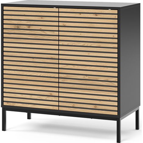 Kommode Eliza, Schwarz/Eiche, 80 x 81.2 cm mit 2 Türen, Vicco