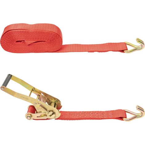 STIER Zurrgurt, 2-teilig, 6m Länge, Ratschengurt, 1500kg Tragkraft, 1500daN, Befestungsgurt für Ladungssicherung, Farbe rot, mit Haken, 35mm breit, nach EN12195-2