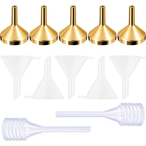 MYLL Lot de 4 petits entonnoirs en acier inoxydable avec pipette pour le remplissage de parfums, mini entonnoirs en métal, entonnoirs à parfum pour le remplissage d'atomiseurs et de liquides (argent, (1/5)
