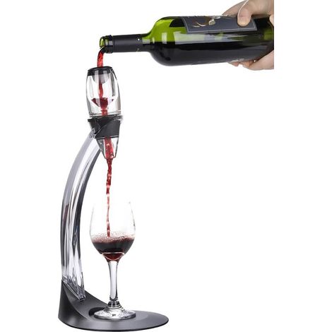 Juego de jarra y soporte para vino – aireador de vino con filtro – material acrílico – filtro incorporado – soporte para copa de vino – negro (1/5)