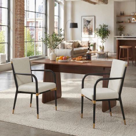 Chaise salle manger lot de 2 accoudoirs beige OKMYHOME (1/5)