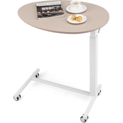 COSTWAY Mesa Auxiliar con Ruedas, Escritorio para Computadora con Elevación Neumática y con Ruedas Bloqueables, Escritorio Móvil de Pie para Hogar, Oficina, Dormitorio, Rosa y Blanco (1/5)