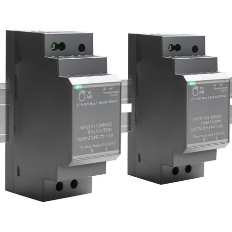 Lot de 2 blocs d'alimentation pour rails DIN 24 V : 24 V CC 30 W 1,5 A, HDR-30-24 Alimentation à découpage Rails DIN Rails Transformateur pour système d'automatisation industrielle (1/5)