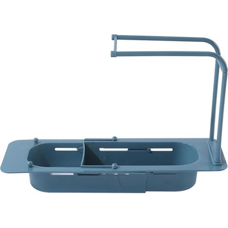 Support de lavabo télescopique avec panier de rangement, plateau de drainage ajustable pour éponge et savon, incluant filtre pour cuisine. (1/5)