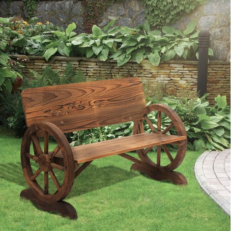 CHICFURN Banco de jardín de 2 plazas 114 x 58 x 80 cm de madera marrón oscuro, estilo rústico (1/5)