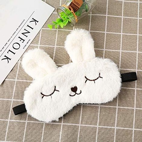 dressfan Mignon 3D moelleux masque pour les yeux des animaux pour dormir dormir respirant bande dessinée masque de sommeil bande dessinée enfants adultes femme-Blanc, (1/2)