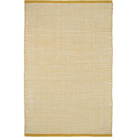 Tapis en Pure Laine Tissé Main Jaune Mangue Design Graphique Contemporain - PANGIVO (1/5)