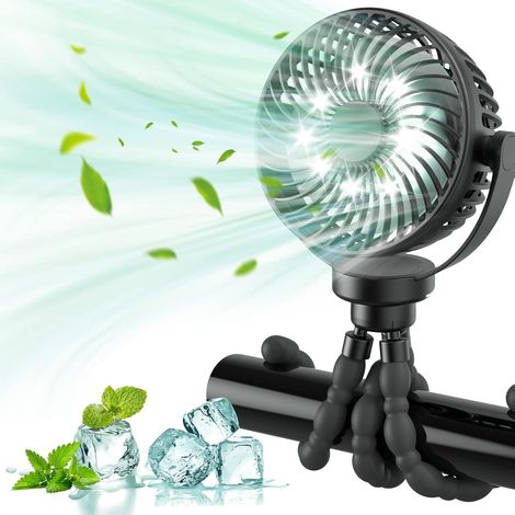 Mini-Tragbarer Oktopus-Ventilator, USB-aufladbar, 3 Geschwindigkeitsstufen, mit Aufhänger und Abdeckung, kompatibel – Schwarz (1/5)