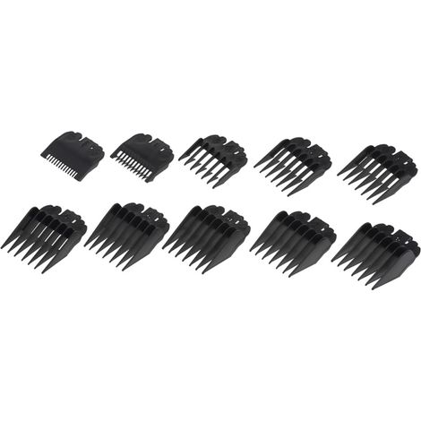 Kit de 8 o 10 peines guía negros para cortapelos, que incluye guía, protectores de plástico y accesorios. Herramienta profesional de peluquería.