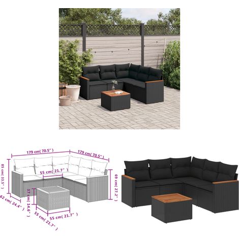 6-tlg. Garten-Sofagarnitur mit Kissen Schwarz Poly Rattan - Gartenmöbel - Gartensorte - Outdoor Möbel - Lounge Set - Esstisch - Home & Living (1/3)