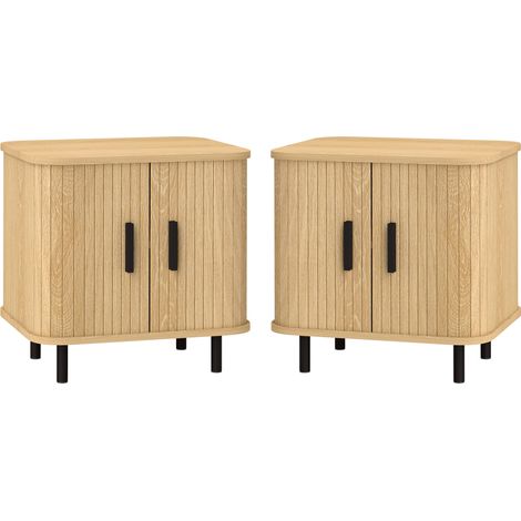 Lot de 2 tables de chevet nordiques, étagère 2 niveaux, bois et acier, 48x40x48 cm, noir et chêne (1/5)