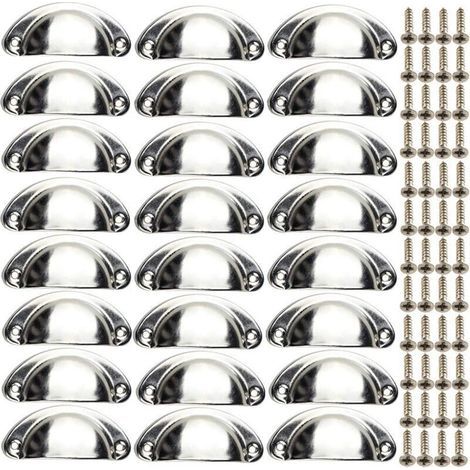 24 Poignées de Meubles Coquille Vintage - Boutons de Tiroir Semi-Circulaires pour Armoires - Avec Vis, Chrome (1/4)