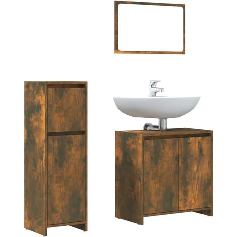 Maison Exclusive - 3-tlg. Badmöbel-Set Räuchereiche Holzwerkstoff
