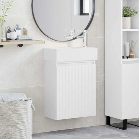 Meuble de salle de bain avec robinet Blanc 45,5 x 22,5 x 84 cm, Meuble Mural, Design Moderne (1/5)