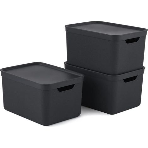 Boîtes de rangement empilables avec couvercle - Lot de 3 - Gris anthracite - 16 L - 36,5 x 27 x 27 cm (1/4)