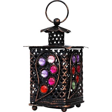 Lanterne décorative en fer forgé, bougeoir raffiné, porte-parfums pour Noël (1 pièce).-6.5X6.5X16CM