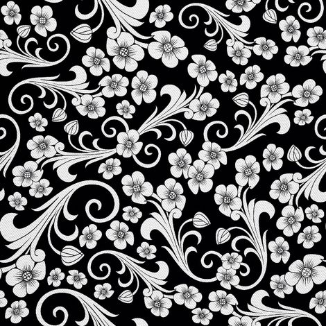Tela decorativa para exteriores tipo oxford - motivo de pequeñas flores sobre fondo negro (1/5)