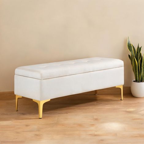 Pouf beige en polyester acier 120 x 44 x 44,5 cm (1/5)