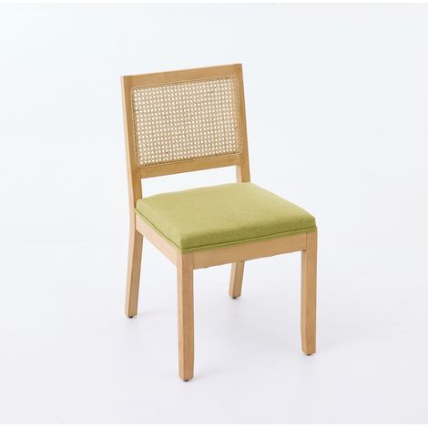 Lot de 2 chaises de salle à manger en rotin avec dossier en cannage, cadre en bois naturel, coussin mousse et ressorts en S, vert olive (1/5)
