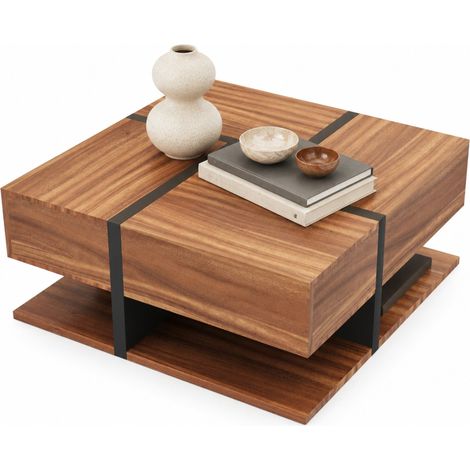 Quadratischer Couchtisch mit 4 Schubladen 78 x 78 x 36 cm, Spanplatte, Naturholzoptik (1/5)